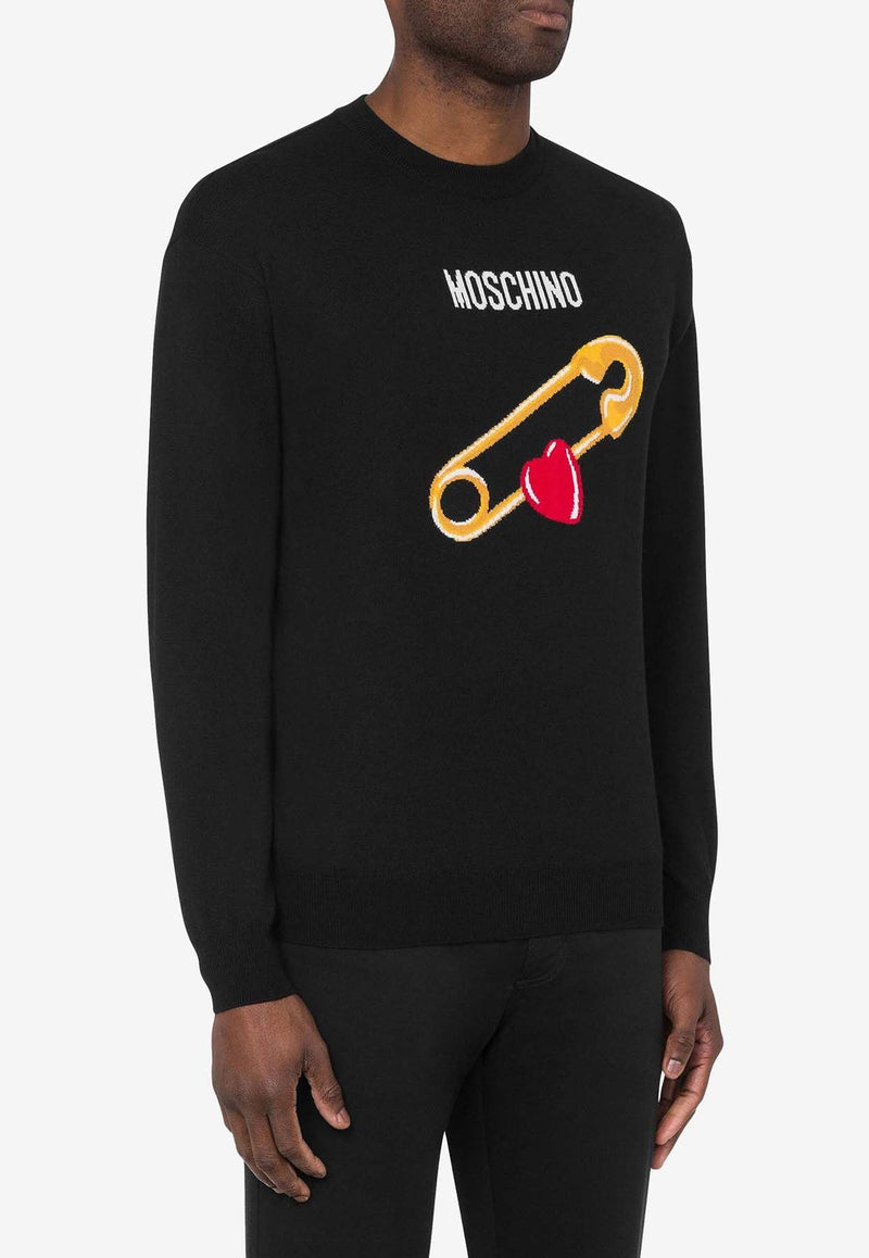 Heart Safety Pin Wool Sweater