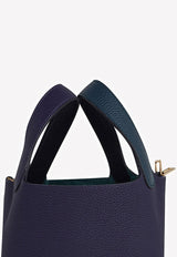 Picotin Lock 18 Tote in Vert Cypress, Blue Nuit and Black Clemence with Gold Hardware