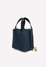 Picotin Lock 18 Tote in Vert Cypress, Blue Nuit and Black Clemence with Gold Hardware