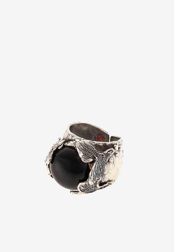 Stone-Detail Silver-Tone Ring