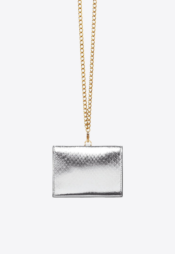 La Medusa Trifold Chain Wallet in Python-Embossed Leather