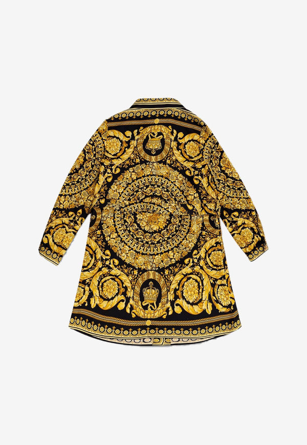 Girls Barocco Print Long-Sleeved Silk Dress