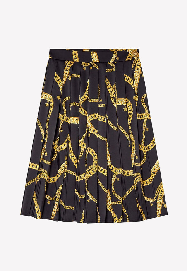 Chain-Print Pleated Midi Skirt