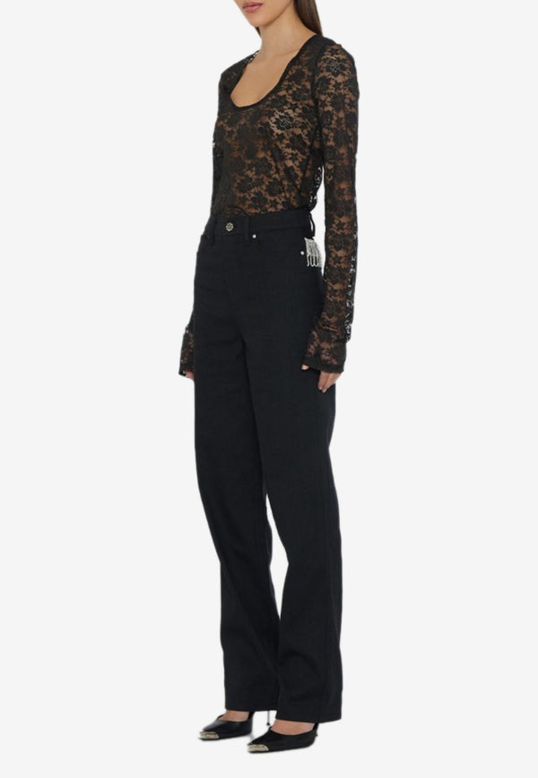 Twill High-Rise Crystal-Embellished Pants