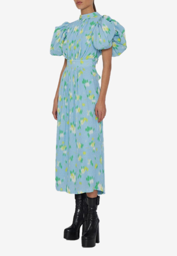 Floral Puff-Sleeve Midi Dress