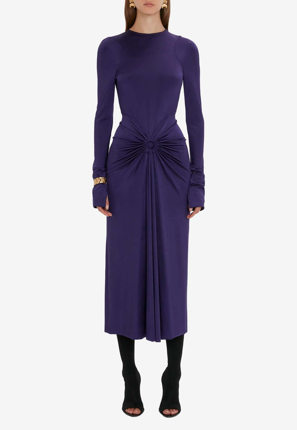 Long-Sleeved Gathered Midi Dress