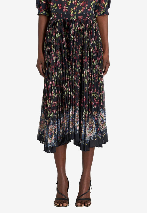 Berry Print Pleated Midi Skirt