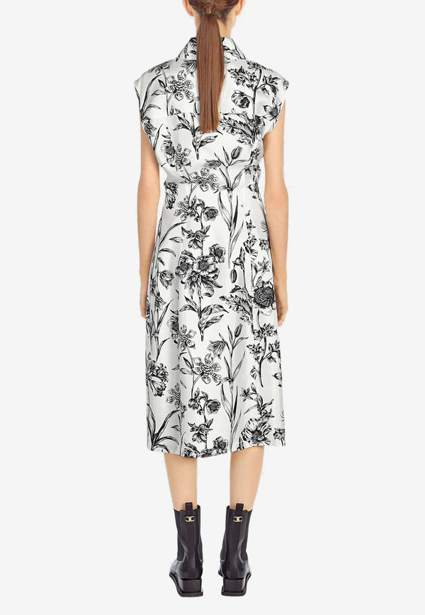 Printed Sleeveless Midi Shirt Dress in Silk