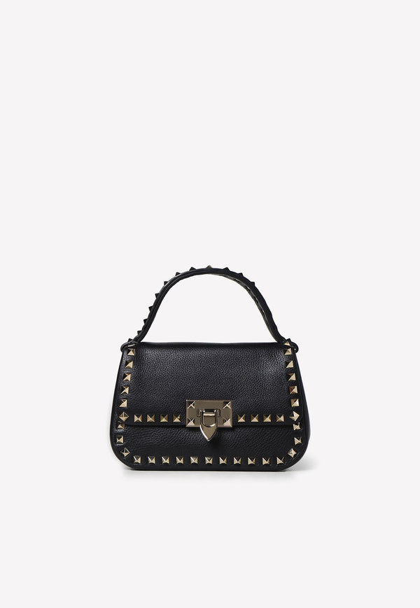 Small Rockstud Top Handle Bag in Grained Leather