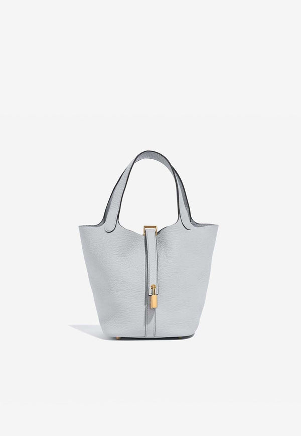 Picotin Lock 18 Tote Bag in Bleu Pale Clemence with Gold Hardware