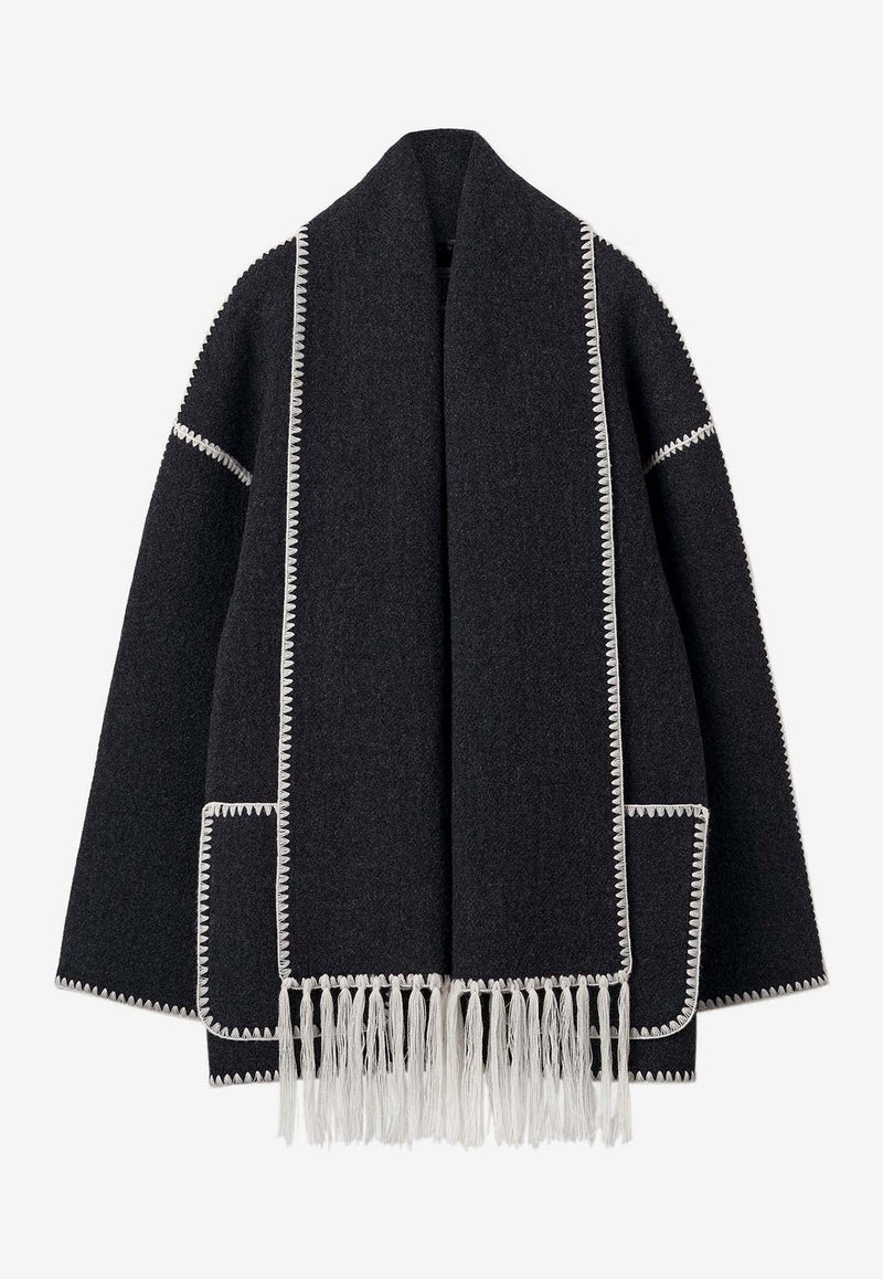 Embroidered Scarf Wool Coat