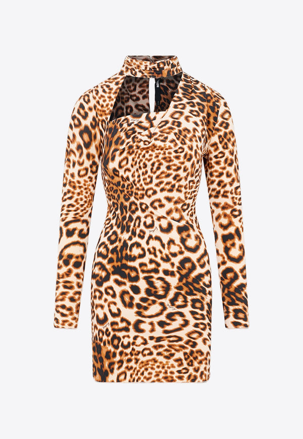 Leopard Print Mini Dress with Cut-Out Detail