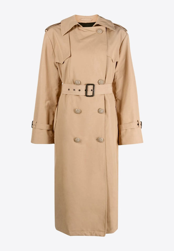 Double-Breasted Logo-Embroidered Trench Coat