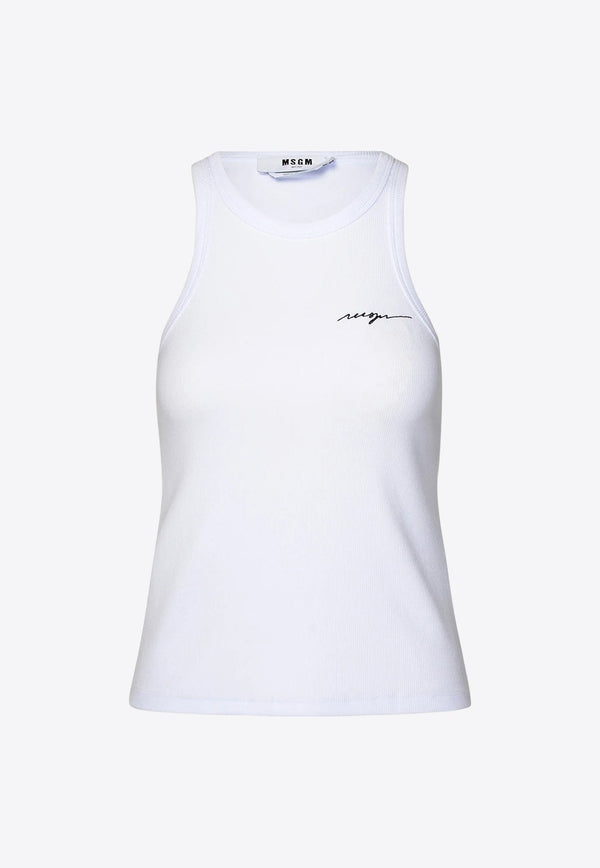 Logo Embroidered Ribbed Tank Top