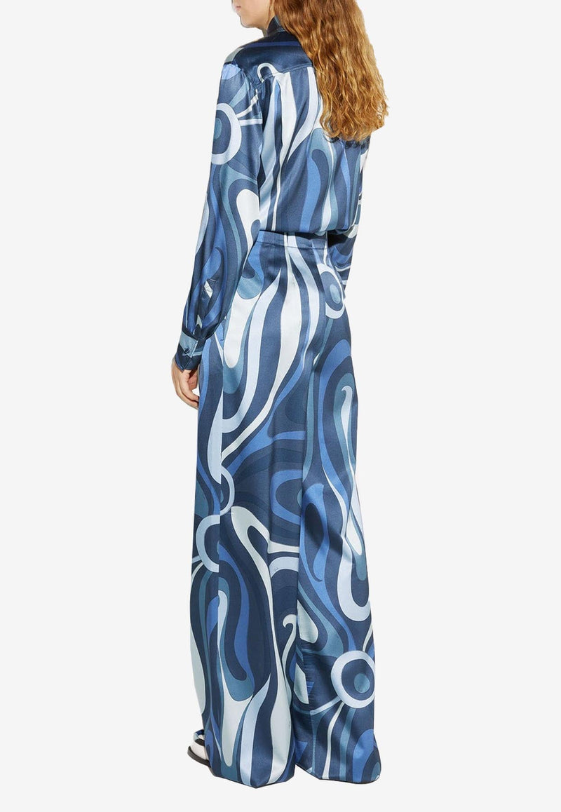 Marmo Print Wide-Leg Silk Pants