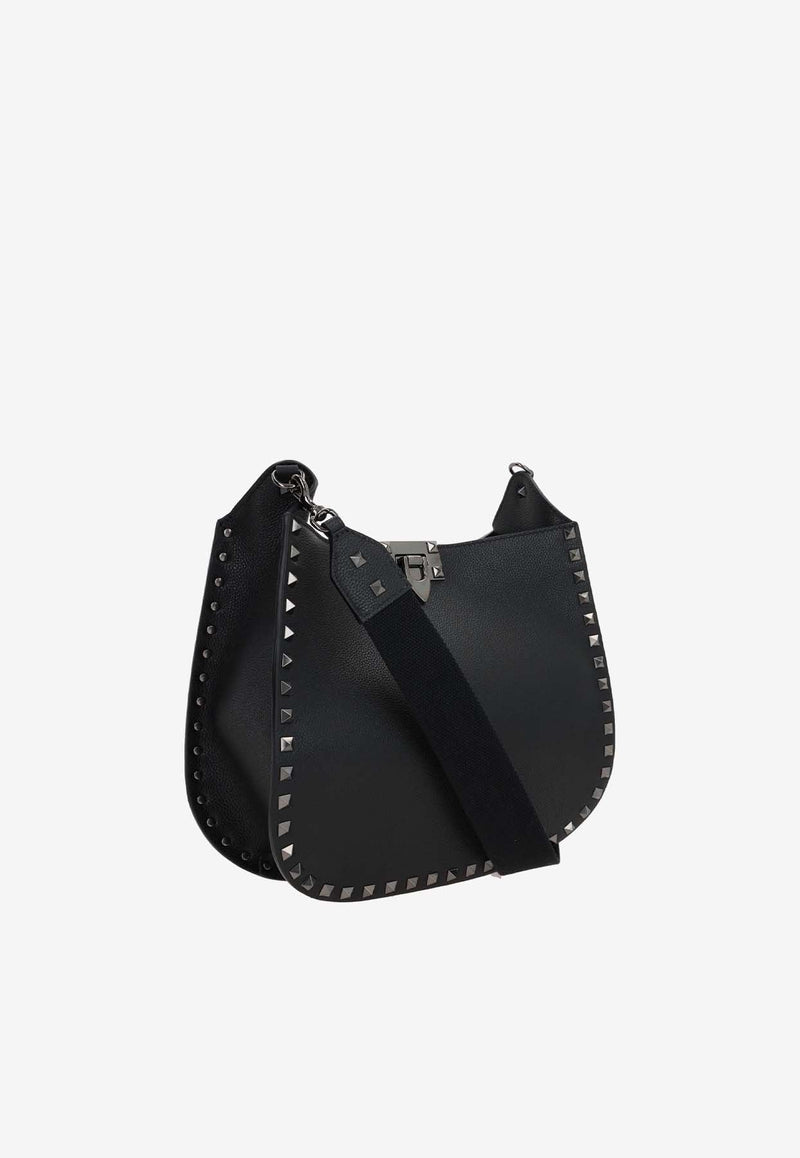 Rockstud Grained Leather Hobo Bag