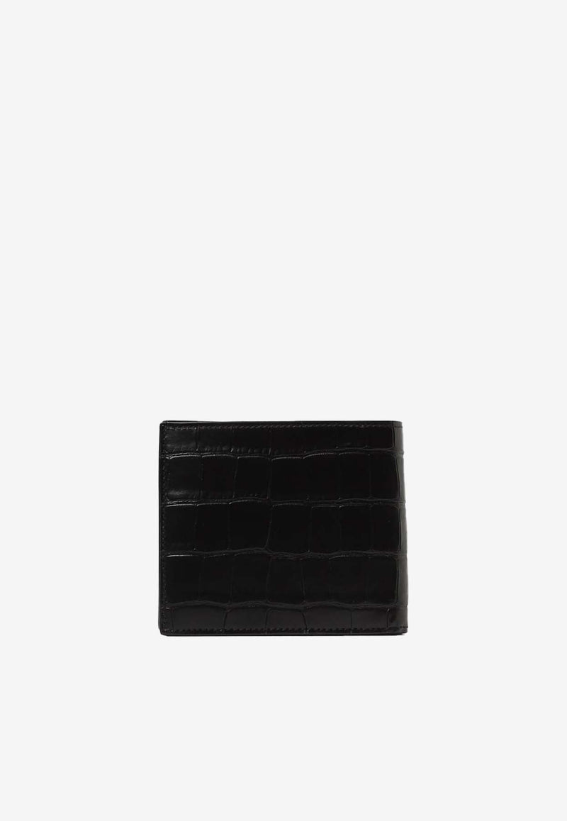 Logo Bi-Fold Wallet in Croc-Embossed Leather
