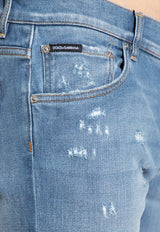 Logo Plate Distressed Jeans