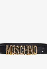 Crystal Embellished Logo Leather Belt