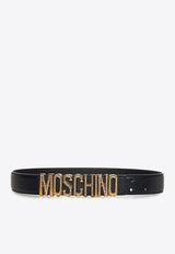 Crystal Embellished Logo Leather Belt