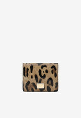 Logo Plate Leopard Print Wallet
