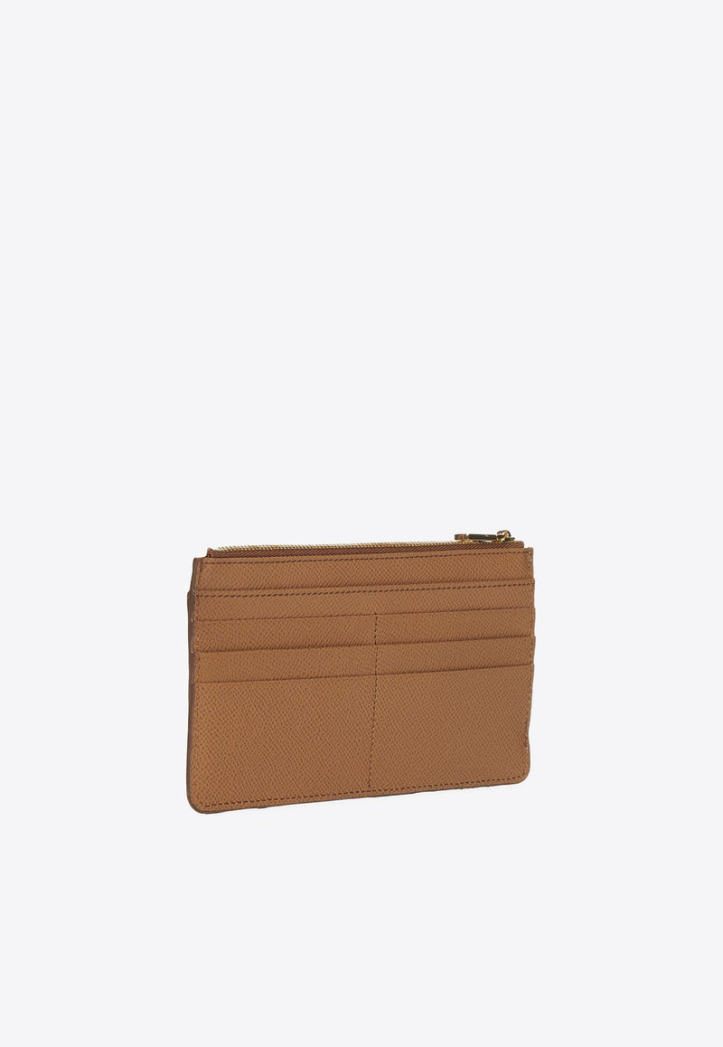 Logo Plaque Grained Leather Cardholder