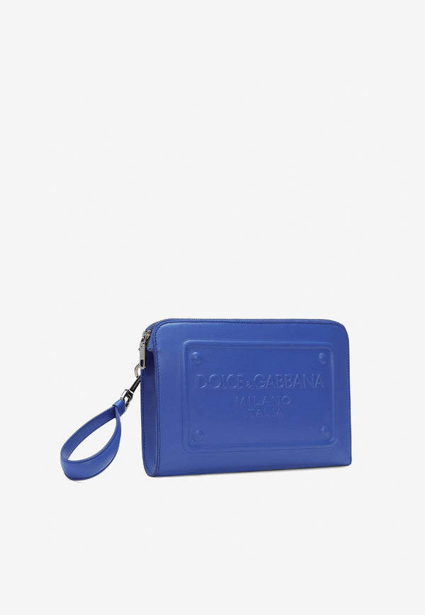 Logo-Embossed Leather Pouch