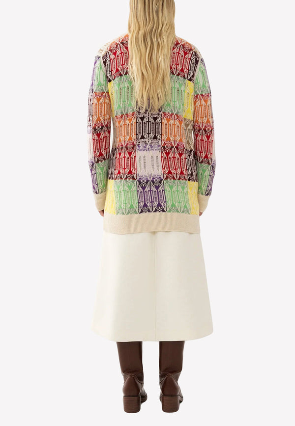 Colorblock Knitted Cardigan in Cashmere Blend