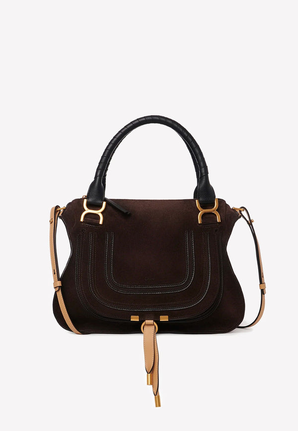 Medium Marcie Top Handle Bag in Suede Leather
