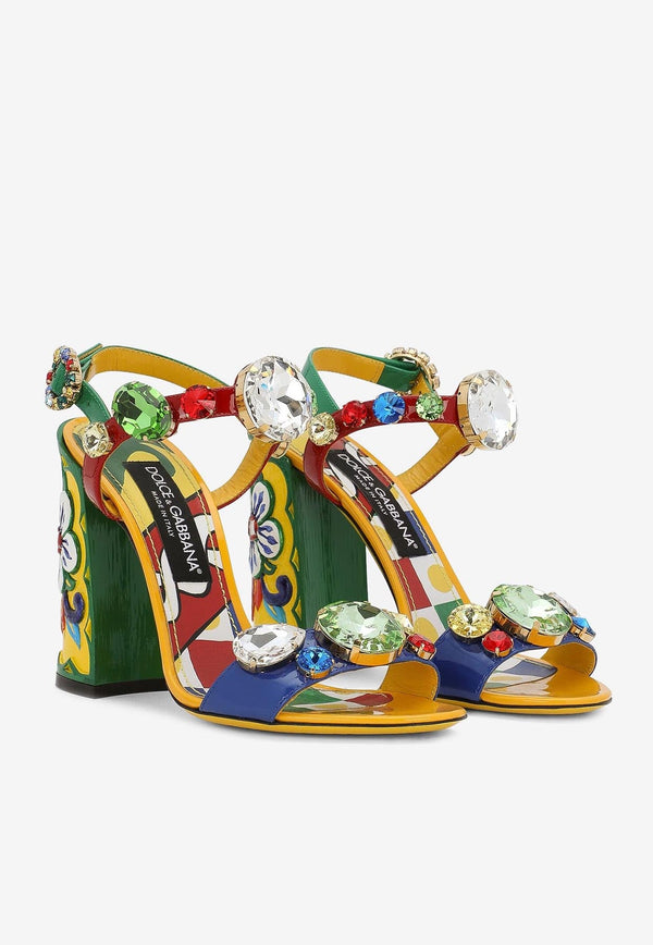 Keira 105 Patent Leather Sandals with Gemstone Embellishments