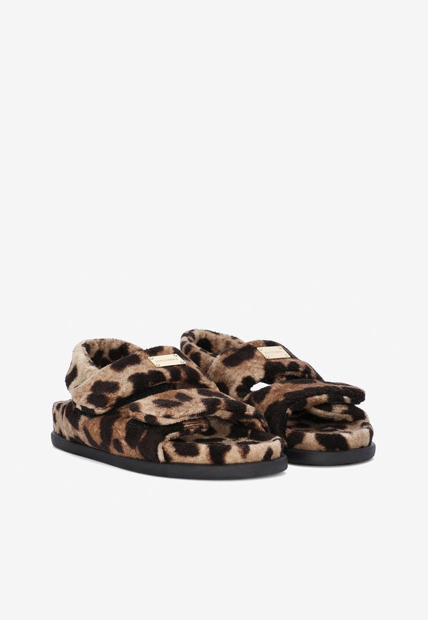 Girls Terrycloth Sandals with Leopard Print