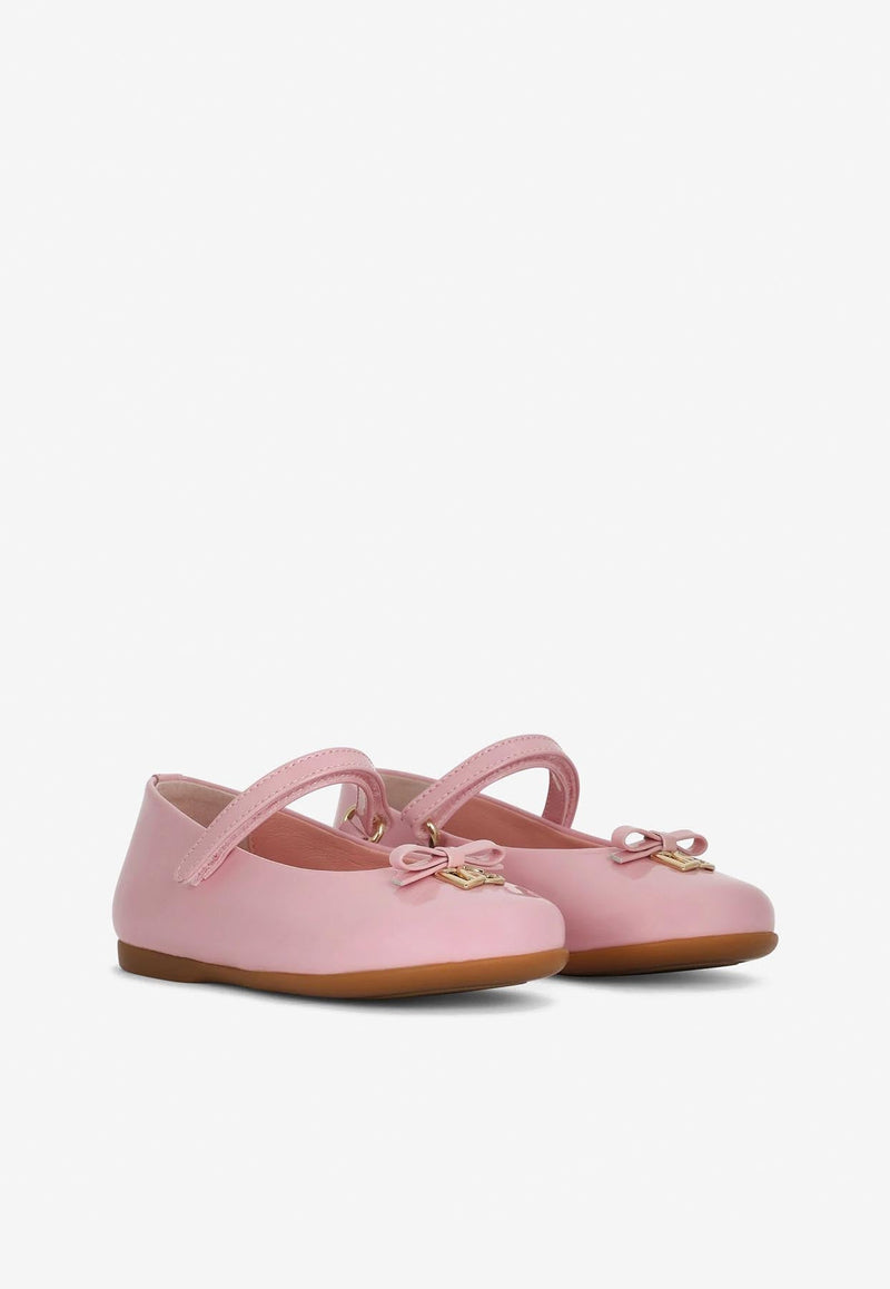 Baby Girls DG Logo Patent Leather Ballet Flats with Strap