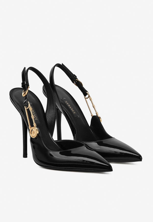 110 Safety Pin Slingback Pumps in Patent Leather