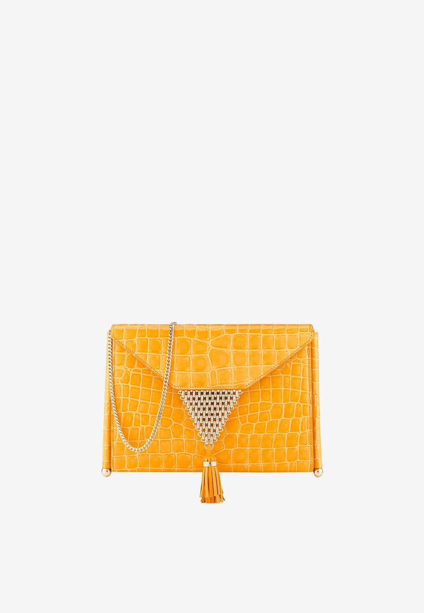 Downtown Chain Envelope Clutch in Croc-Embossed Leather