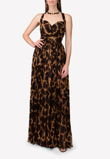 Silk Chiffon Giraffe-Print Gown with Crisscross Back