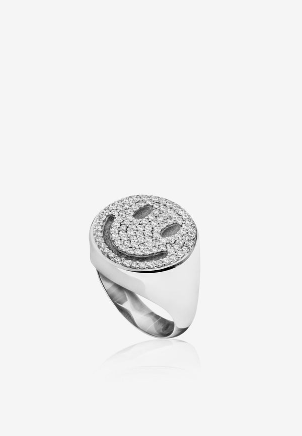Special Order - Smiley Diamond Paved Ring in 18-karat White Gold