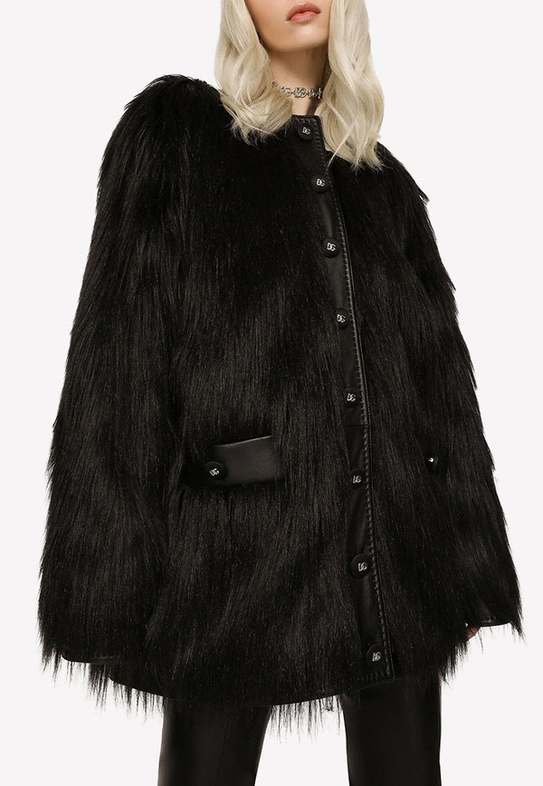 Leather-Trimmed Faux Fur Jacket