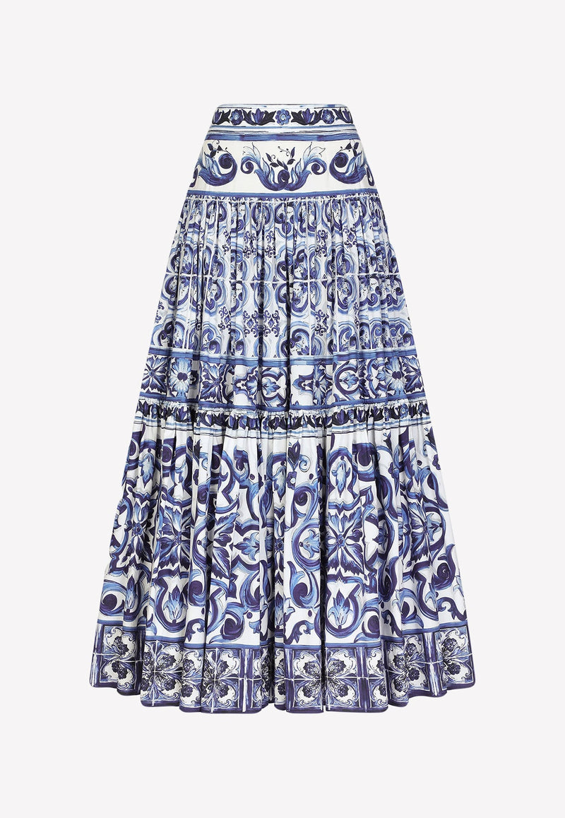 Majolica Print Poplin Midi Skirt