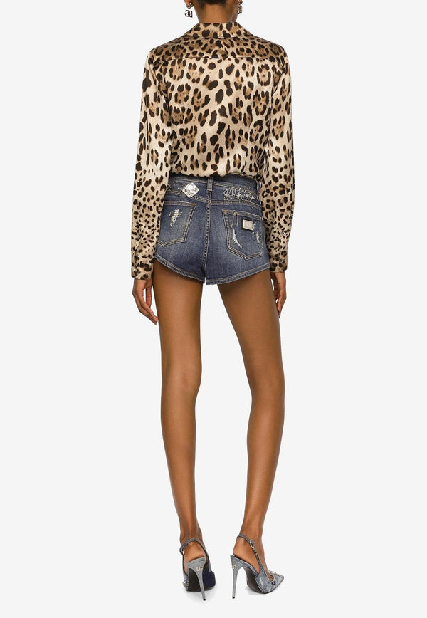 Leopard-Print Long-Sleeved Silk Shirt