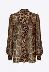 Leopard Print Ruffled Silk Blouse
