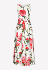 Carnation Print Sleeveless Midi Dress