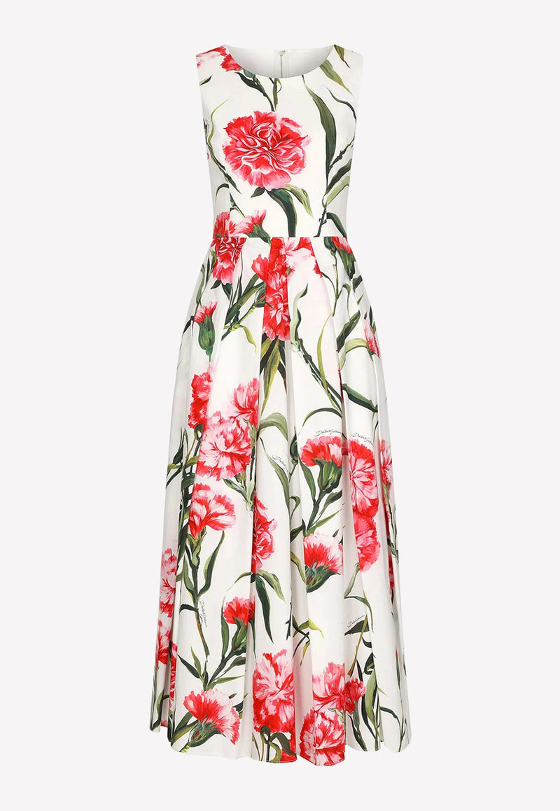 Carnation Print Sleeveless Midi Dress