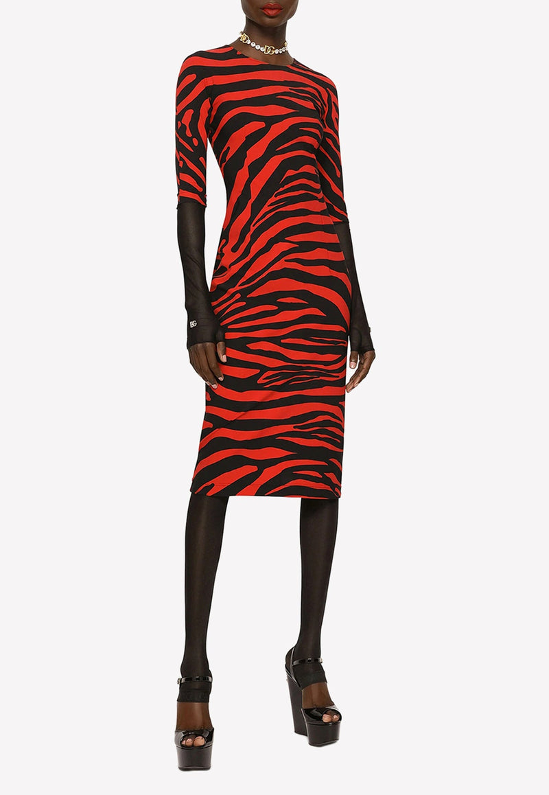 Zebra-Print Jersey Midi Dress