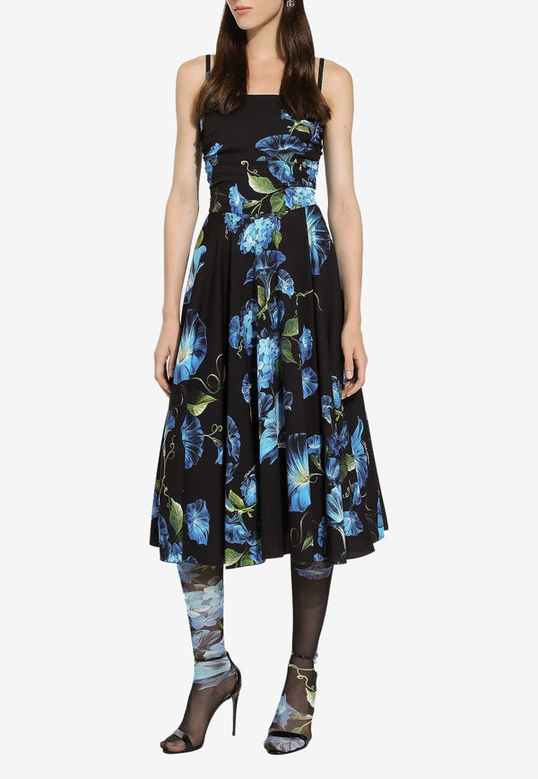 Sleeveless Bluebell-Print Midi Dress
