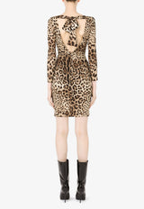 Leopard Print V-Neck Charmeuse Mini Dress