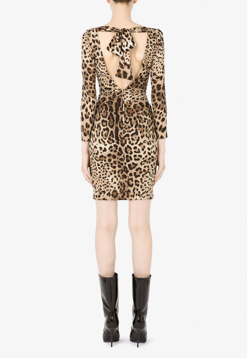 Leopard Print V-Neck Charmeuse Mini Dress