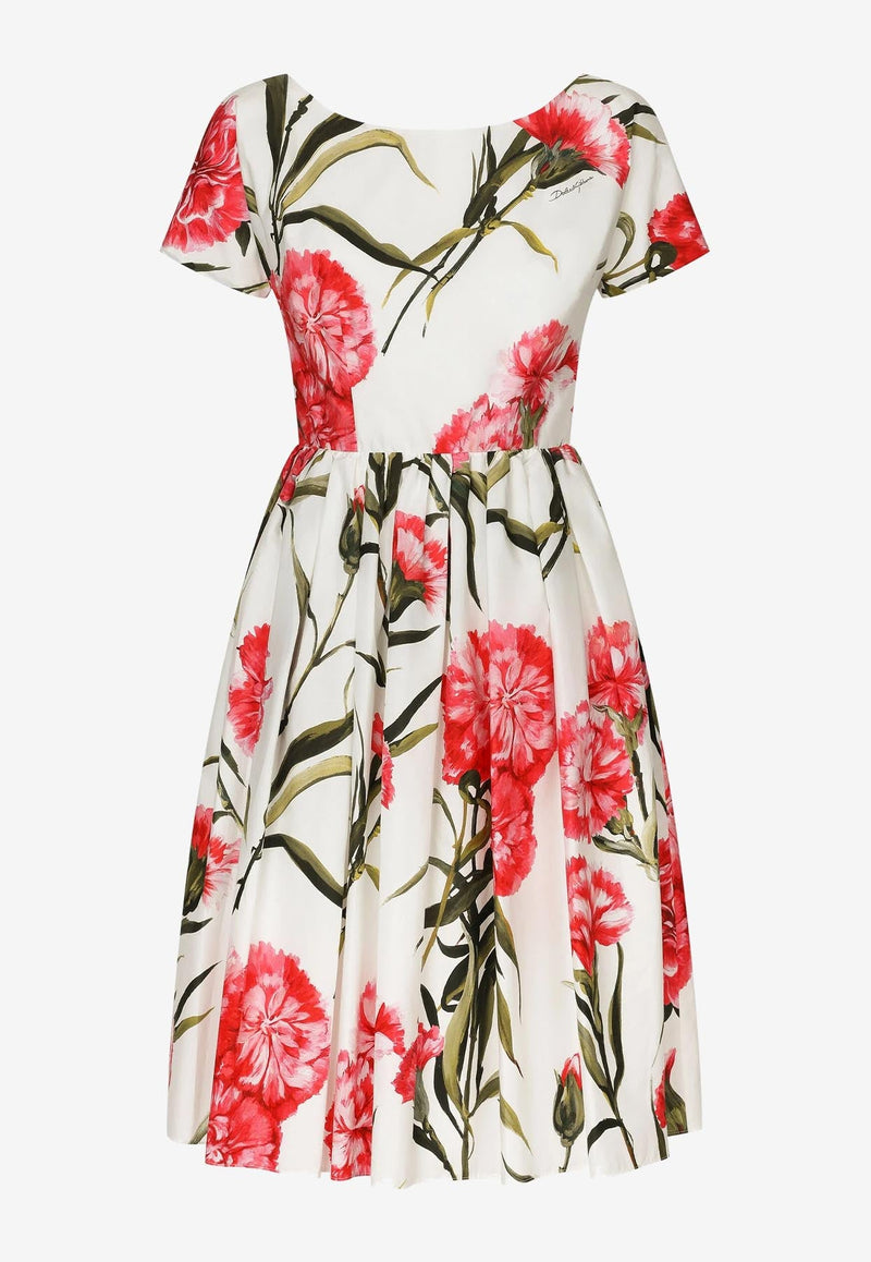 Carnation-Print Poplin Midi Dress