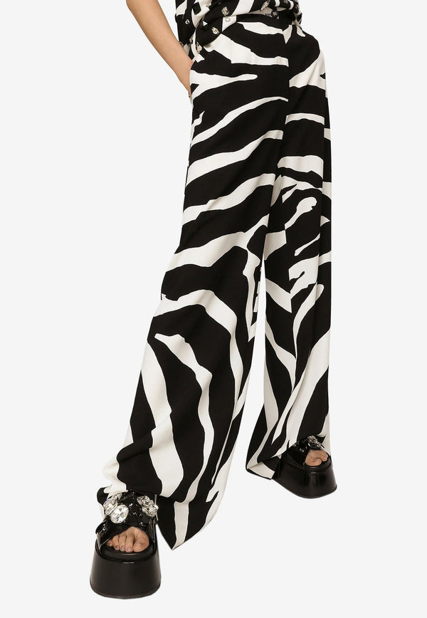 Zebra Print Flared Cady Pants