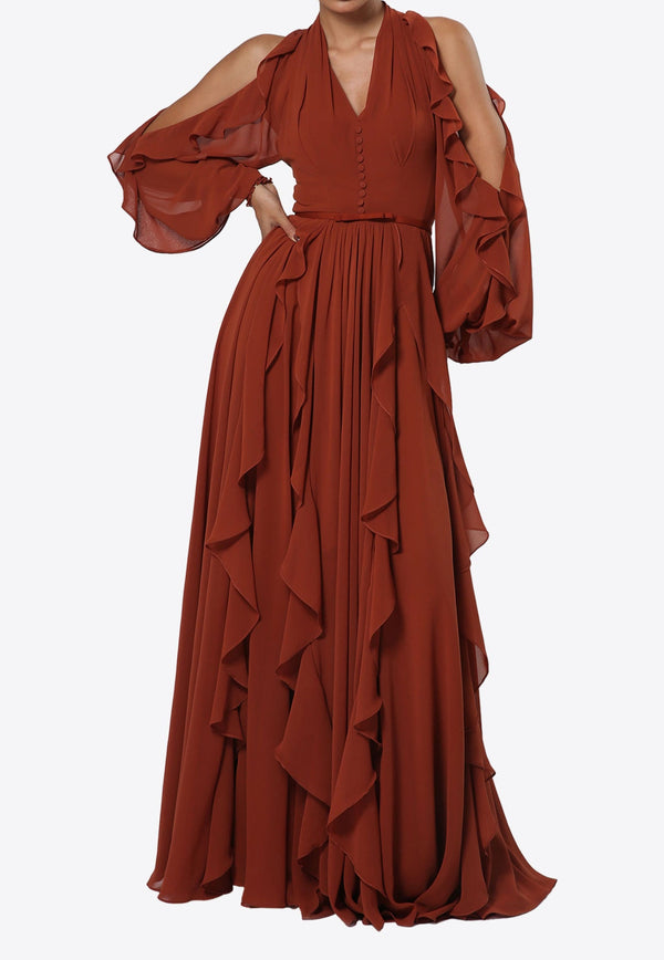 Cold-Shoulder Ruffled Gown