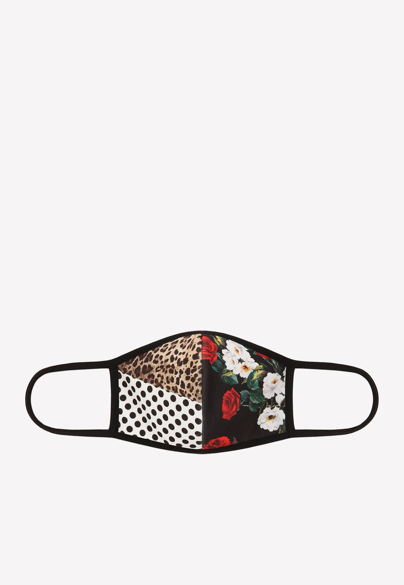 Patchwork Stretch Face Mask in Floral Polka and Leopard-Print